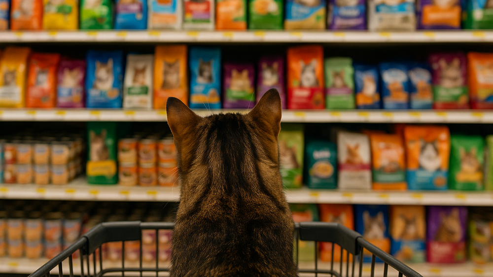 cat looking at cat food