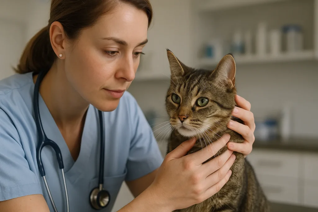 vet examining cat